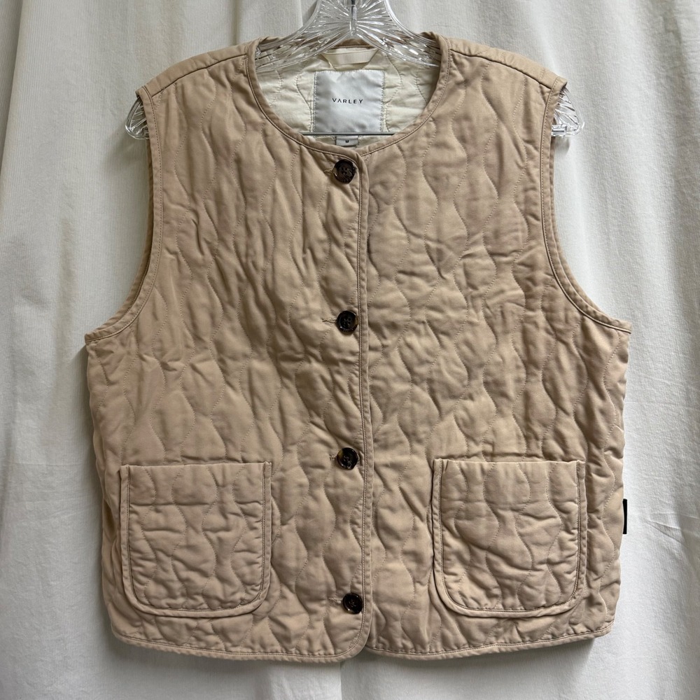 Varley Karla Quilted Gilet Vest Tan Beige Supersoft Twill VAR02584 Womens Medium